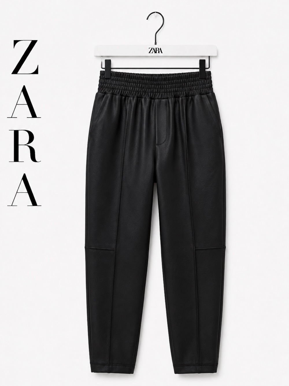 Zara Black Faux Leather Jogger Pants | Elastic Waist | Size M